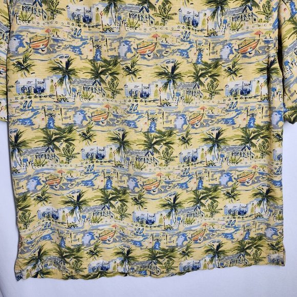 It's 5 O'Clock Somewhere Mens Silk Hawaiian Button Shirt Large Yellow Tropical - Picture 11 of 12